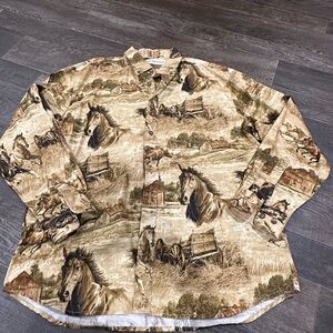 Men’s Bit & Bridle Western Button Up Shirt Large Long Sleeve